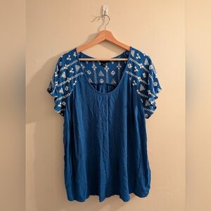 Torrid Blue and White Lace Blouse
